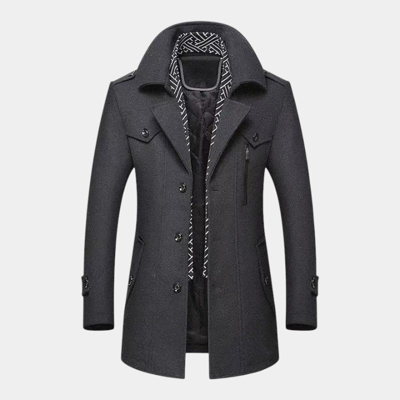 Elvean | Men’s Wool Coat With Notched Lapel and Button Front