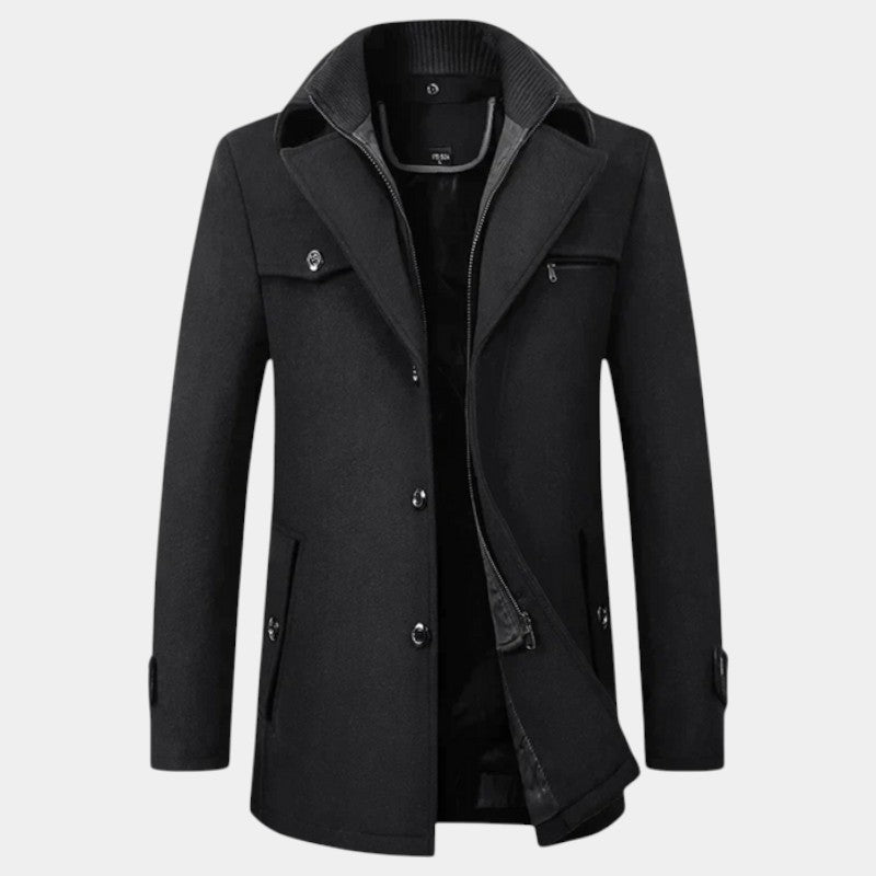 Elvean | Men’s Wool Overcoat With Zip Insert and Button Cuffs