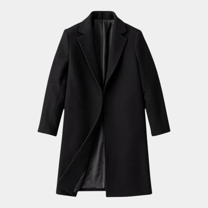 Men’s Mid-Length Coat With Button Fastening and Notched Collar