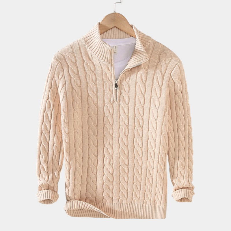 Men’s Spun Blend Sweater With High Collar and Half Zip Fastening