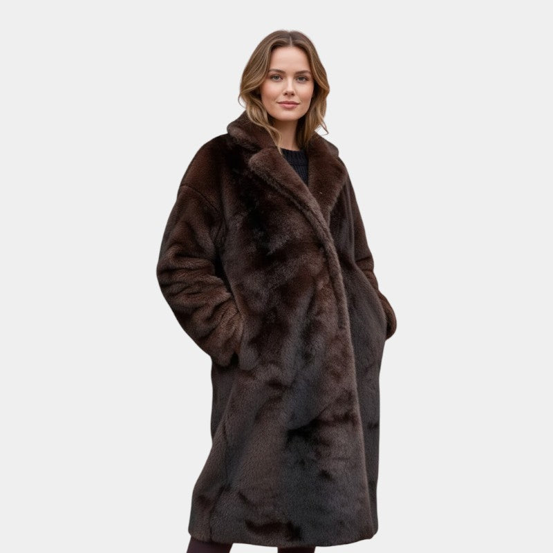 Women’s Faux Fur Long Coat With Wide Collar