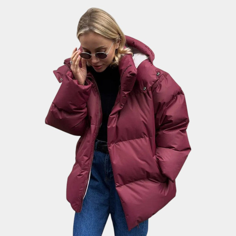 Women’s Oversized Puffer Jacket With Hood and Zip Fastening