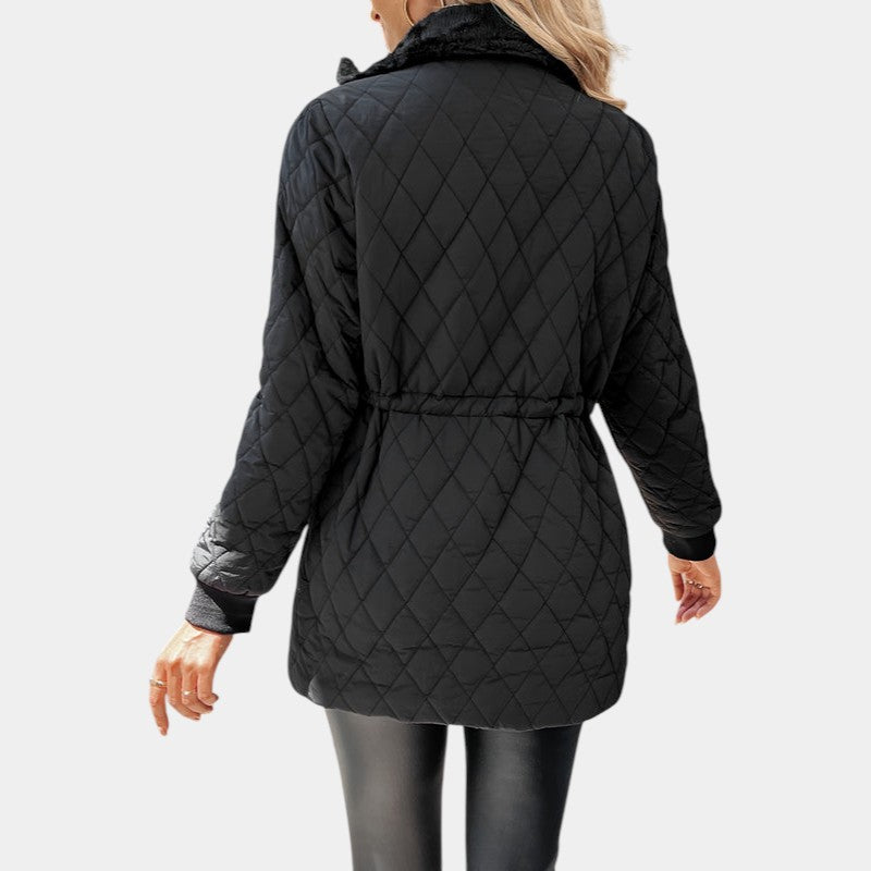 Women’s Quilted Coat With Zip Fastening and Drawstring Waist