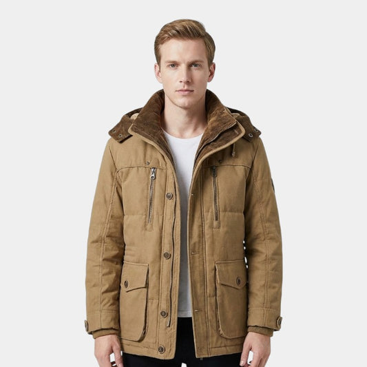 Elvean | Men’s Canvas Jacket With Hood and Zip Front