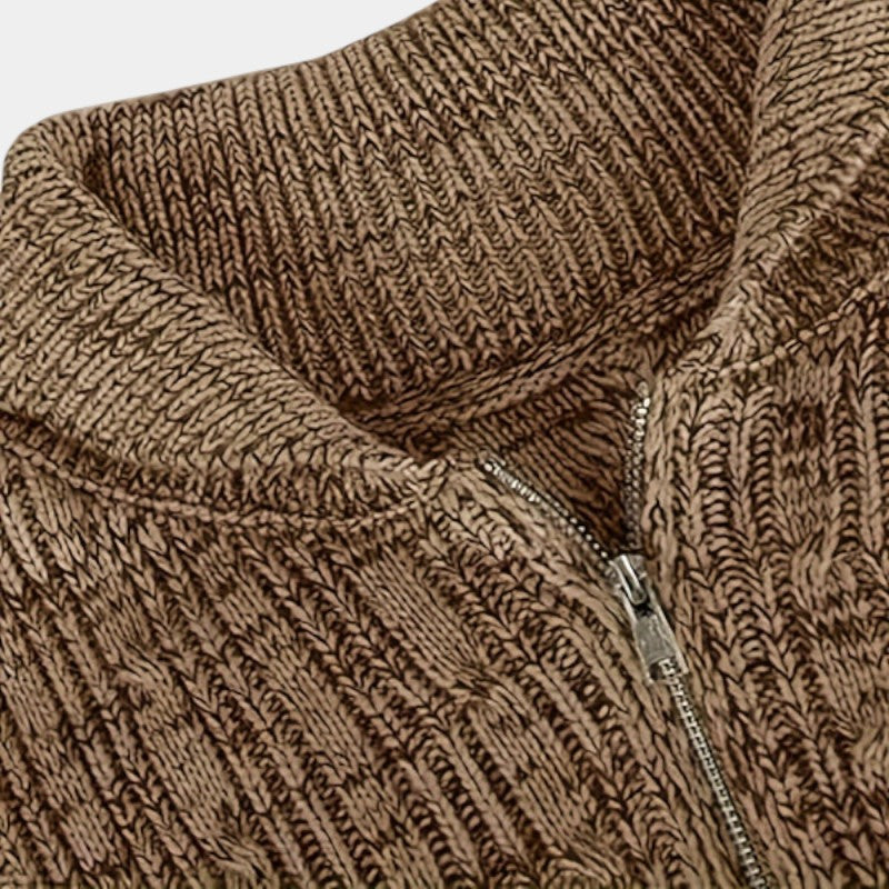 Elvean | Men’s Knit Cardigan With Stand Collar and Zip Front