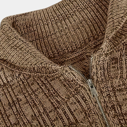 Elvean | Men’s Knit Cardigan With Stand Collar and Zip Front