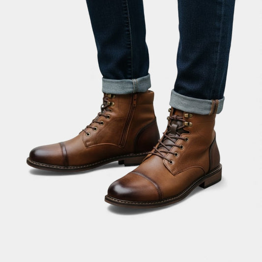 Elvean | Men’s Lace Up Boots With Side Zip and Ankle Height