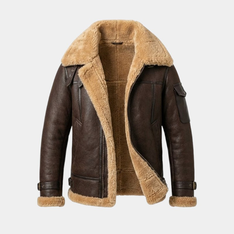 Elvean | Men’s Shearling Aviator Jacket With Wide Collar