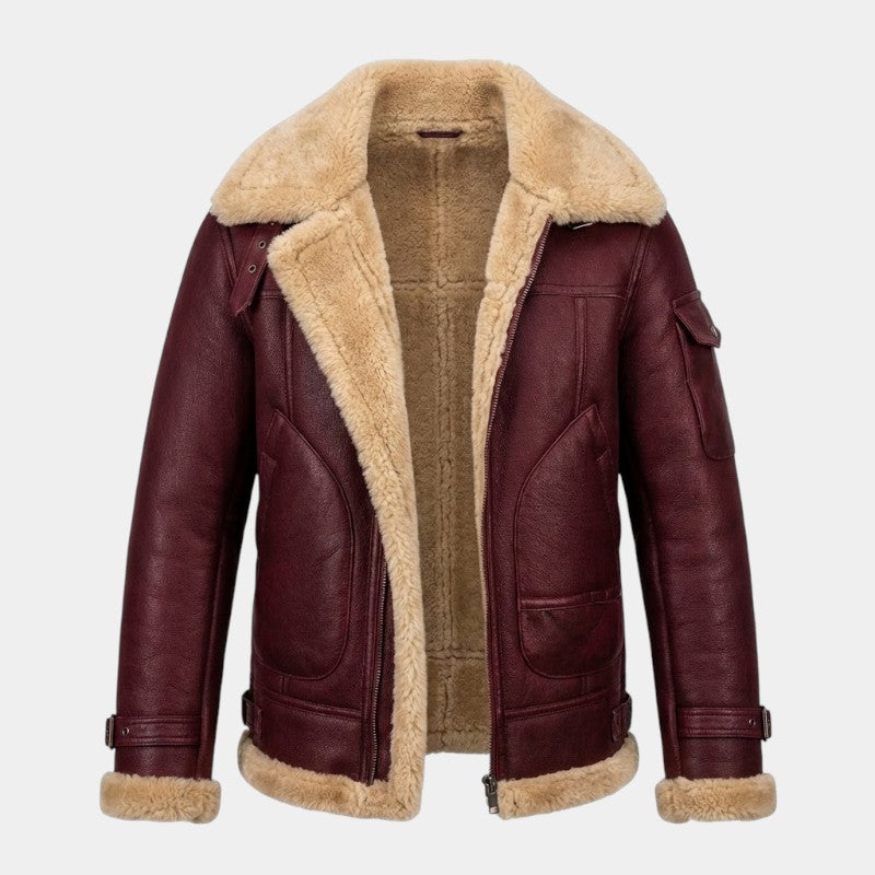 Elvean | Men’s Shearling Aviator Jacket With Wide Collar
