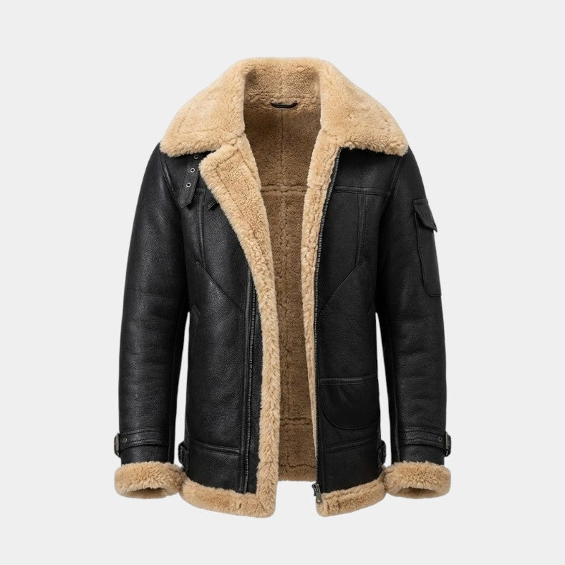 Elvean | Men’s Shearling Aviator Jacket With Wide Collar