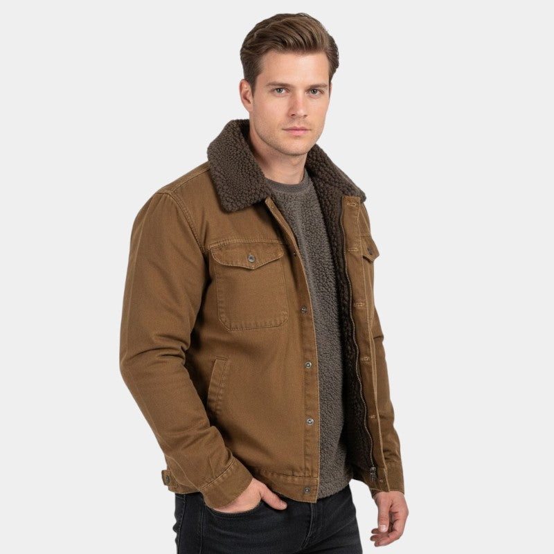 Elvean | Men’s Sherpa-Lined Utility Jacket With Button Fastening