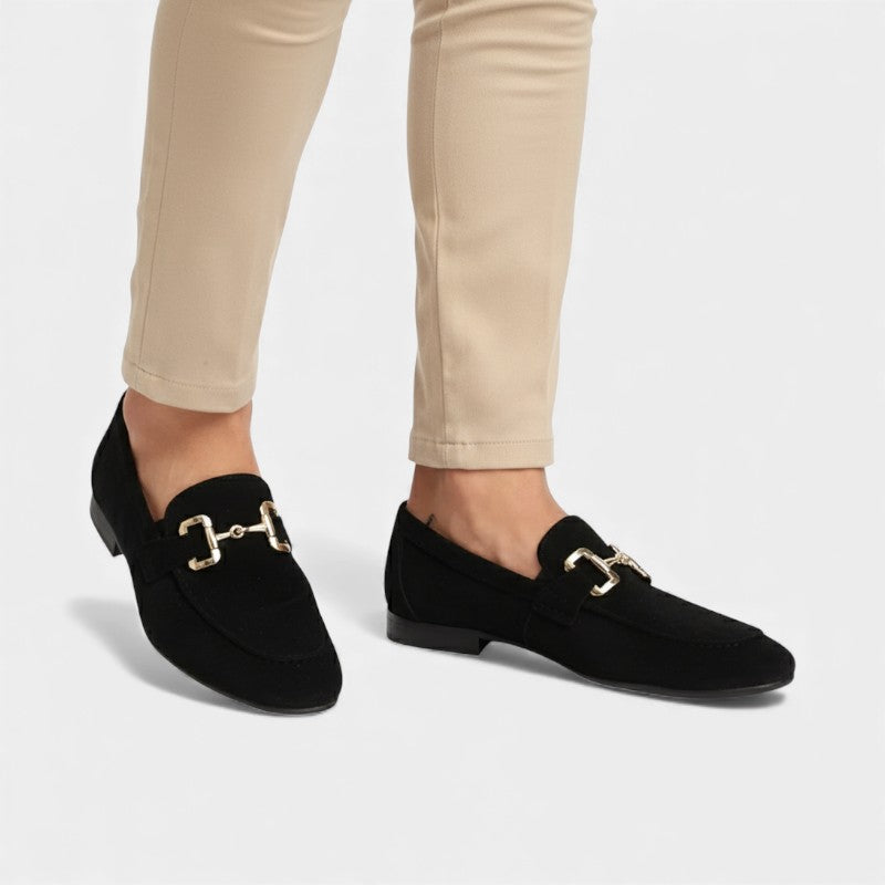 Elvean | Men’s Suede Loafers With Metal Buckle Detail