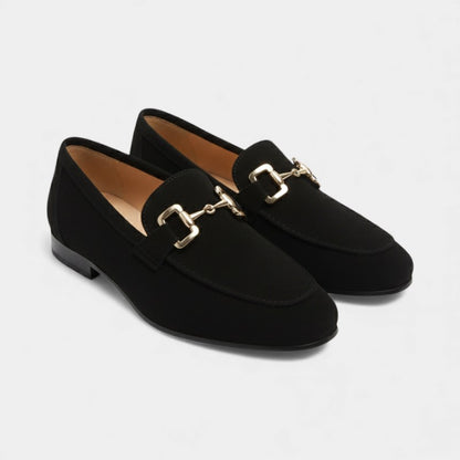 Elvean | Men’s Suede Loafers With Metal Buckle Detail
