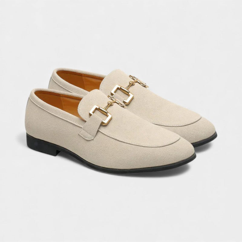 Elvean | Men’s Suede Loafers With Metal Buckle Detail