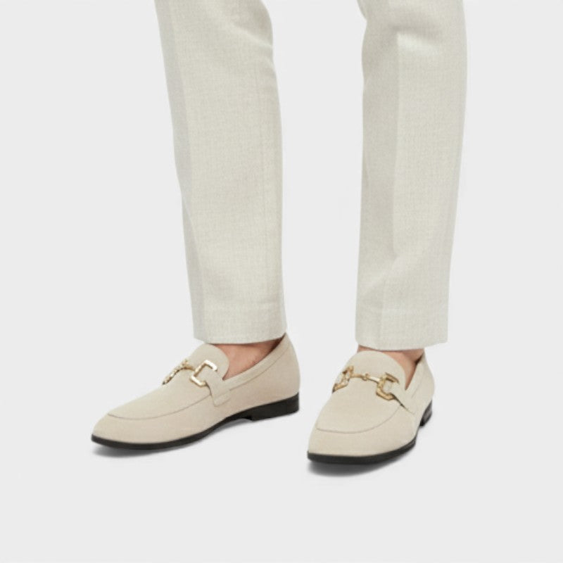 Elvean | Men’s Suede Loafers With Metal Buckle Detail