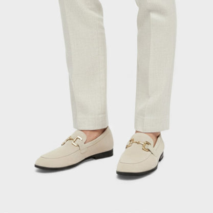 Elvean | Men’s Suede Loafers With Metal Buckle Detail