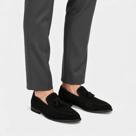 Elvean | Men’s Suede Tassel Loafers With Contrast Stitching