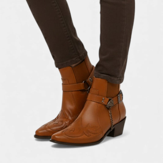 Elvean | Men’s Synthetic Western Ankle Boots With Strap Detail