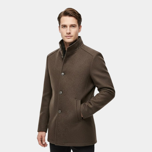 Elvean | Men’s Wool Coat With Button Fastening and Quilted Lining