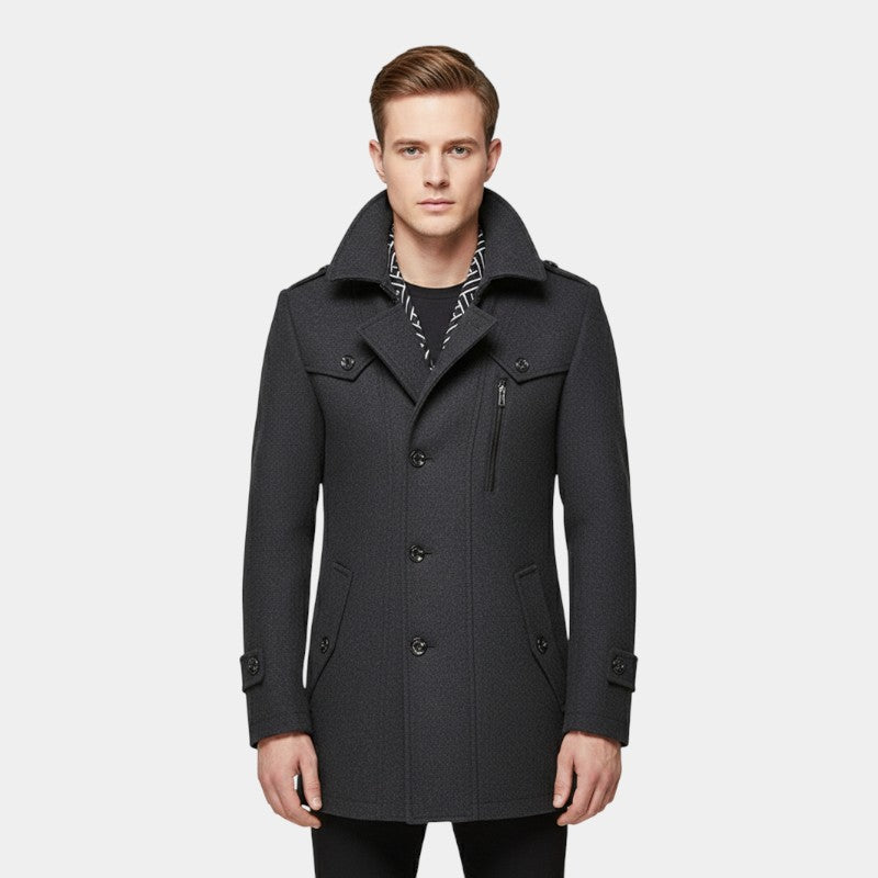 Elvean | Men’s Wool Coat With Notched Lapel and Button Front