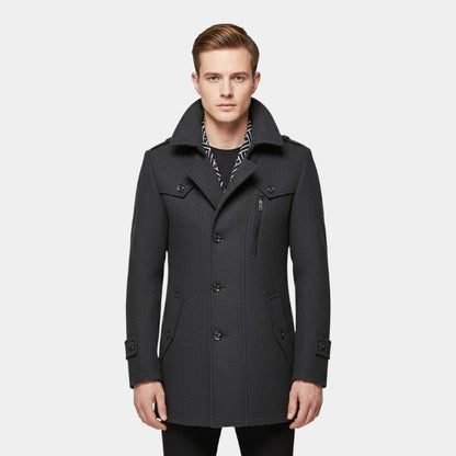 Elvean | Men’s Wool Coat With Notched Lapel and Button Front