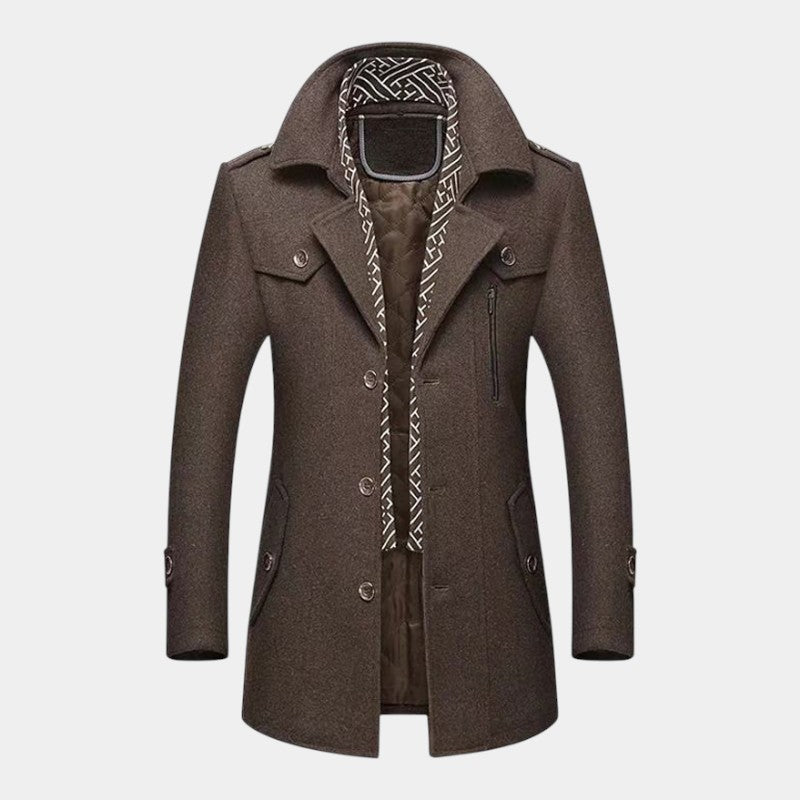 Elvean | Men’s Wool Coat With Notched Lapel and Button Front