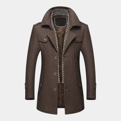 Elvean | Men’s Wool Coat With Notched Lapel and Button Front