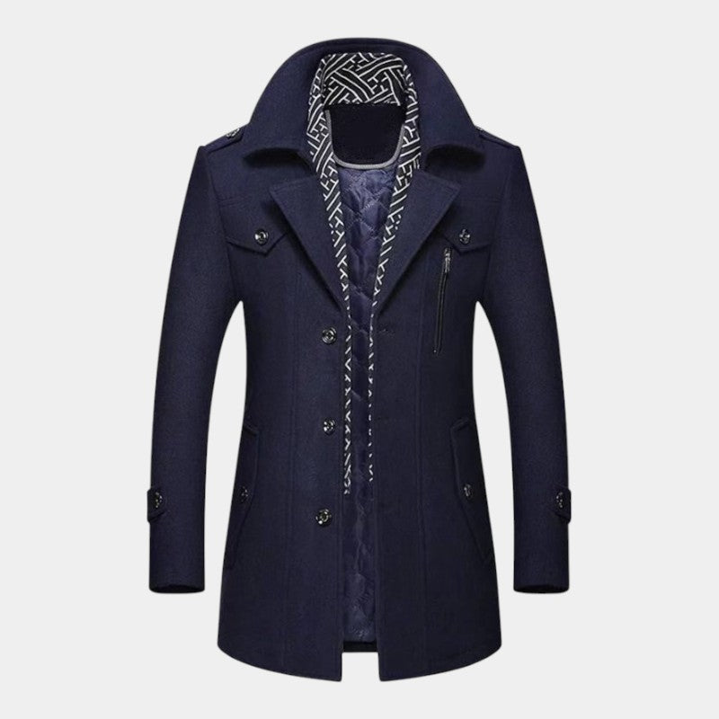 Elvean | Men’s Wool Coat With Notched Lapel and Button Front