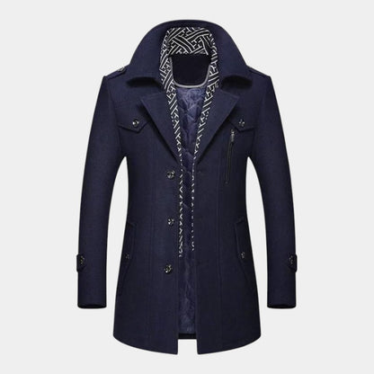 Elvean | Men’s Wool Coat With Notched Lapel and Button Front