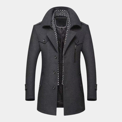 Elvean | Men’s Wool Coat With Notched Lapel and Button Front
