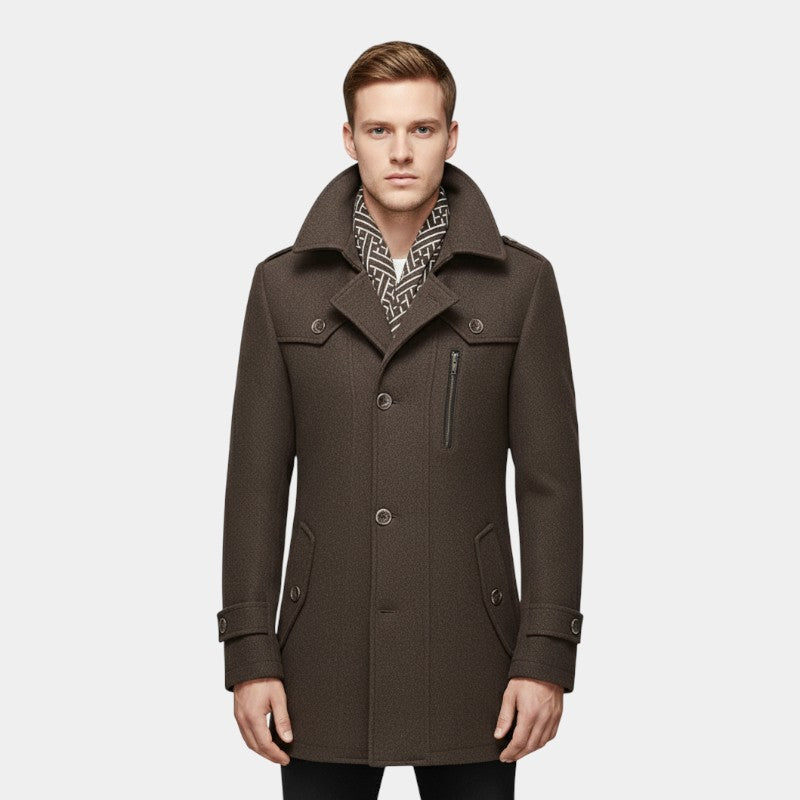 Elvean | Men’s Wool Coat With Notched Lapel and Button Front