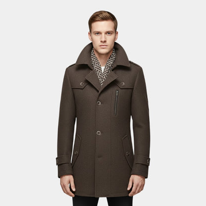 Elvean | Men’s Wool Coat With Notched Lapel and Button Front