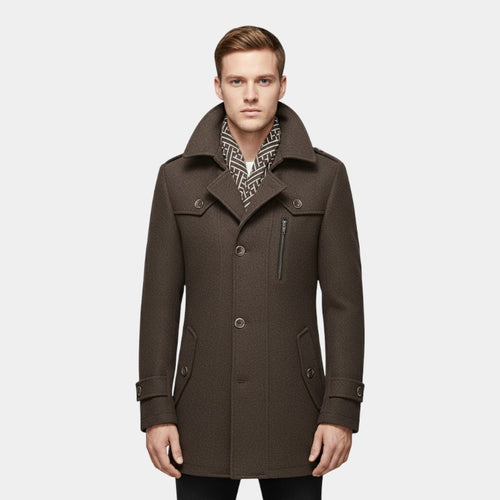 Elvean | Men’s Wool Coat With Notched Lapel and Button Front