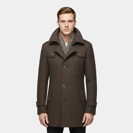 Elvean | Men’s Wool Coat With Notched Lapel and Button Front