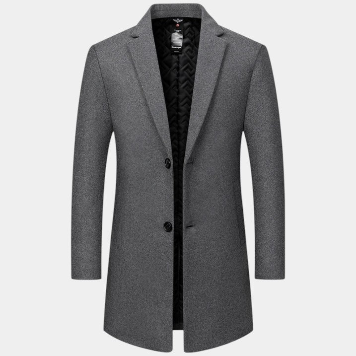 Elvean | Men’s Wool Long Coat With Button Fastening