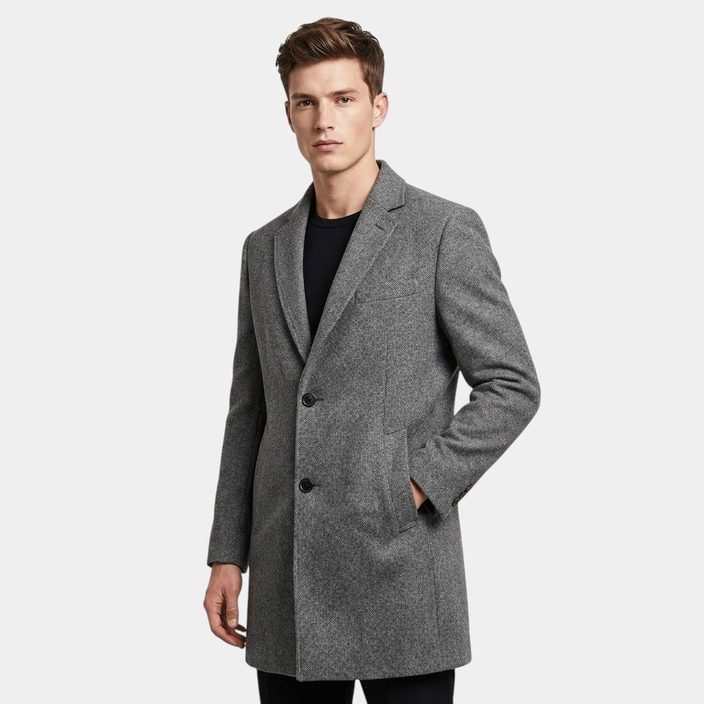 Elvean | Men’s Wool Long Coat With Button Fastening