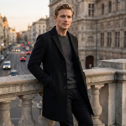 Elvean | Men’s Wool Long Coat With Button Fastening