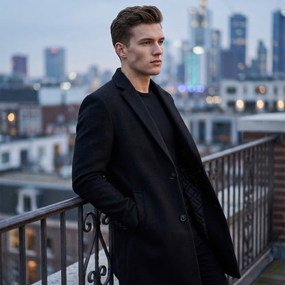 Elvean | Men’s Wool Long Coat With Button Fastening