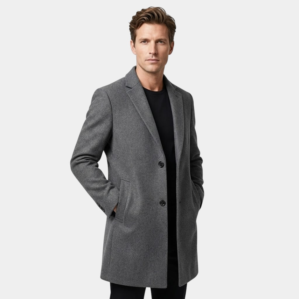 Elvean | Men’s Wool Long Coat With Button Fastening