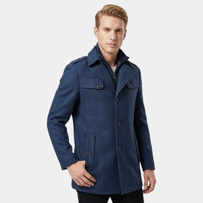 Elvean | Men’s Wool Overcoat With Zip Insert and Button Cuffs