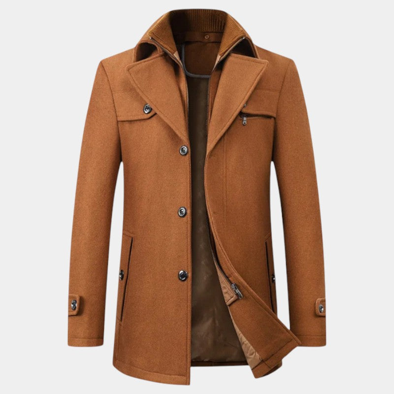 Elvean | Men’s Wool Overcoat With Zip Insert and Button Cuffs