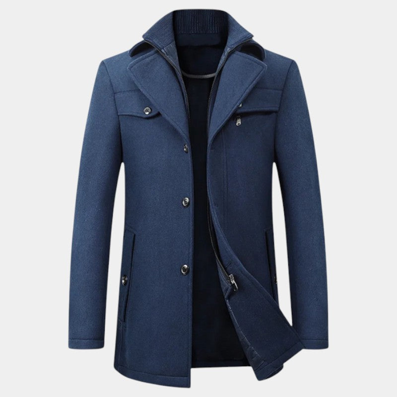 Elvean | Men’s Wool Overcoat With Zip Insert and Button Cuffs