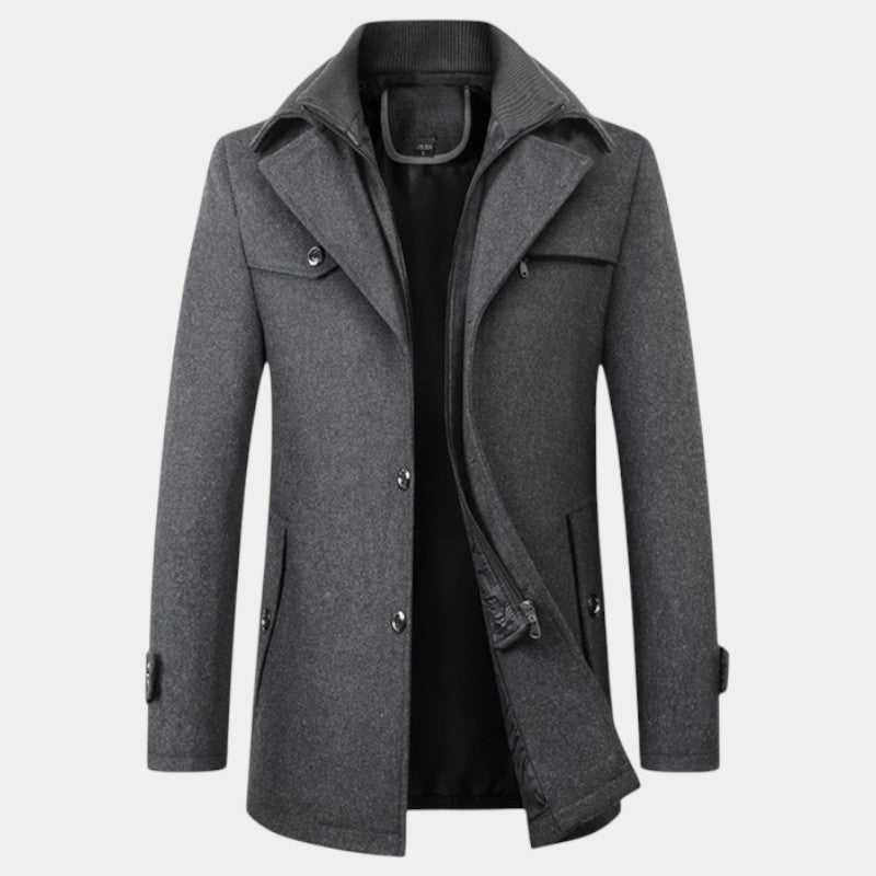 Elvean | Men’s Wool Overcoat With Zip Insert and Button Cuffs