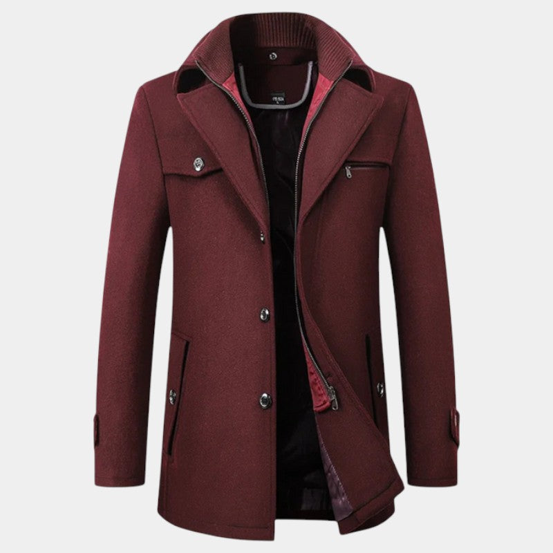 Elvean | Men’s Wool Overcoat With Zip Insert and Button Cuffs