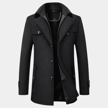 Elvean | Men’s Wool Overcoat With Zip Insert and Button Cuffs