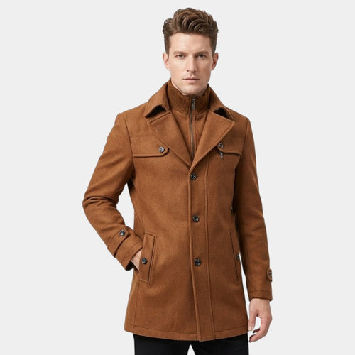 Elvean | Men’s Wool Overcoat With Zip Insert and Button Cuffs