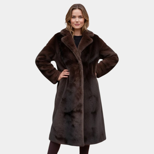 Elvean | Women’s Faux Fur Long Coat With Wide Collar