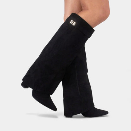 Elvean | Women’s Knee High Boots With Wide Flare Top and Pointed Toe