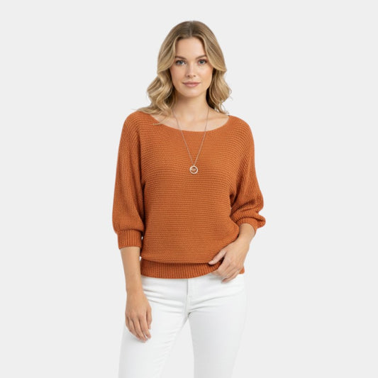 Elvean | Women’s Knit Top With Round Neck and Short Sleeves