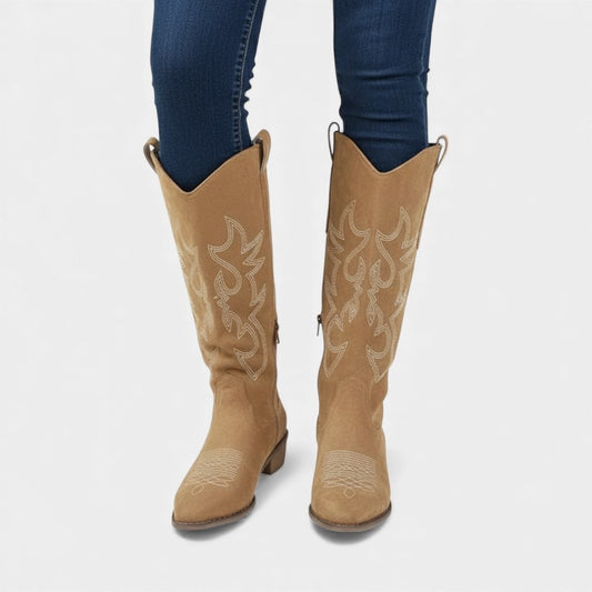 Elvean | Women’s Suede Western Boots With Mid Heel